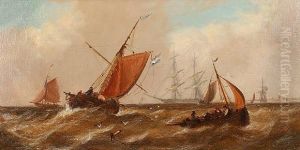 Sailing Vessels Off A Coast by John Callow