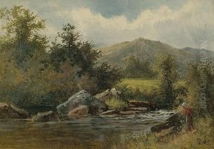 On The River At Capel Curig, North Wales by Thomas Scott Callowhill