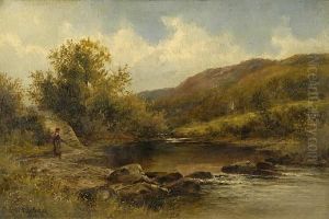 A Faggot Gatherer In A River Landscape by Thomas Scott Callowhill