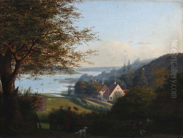 View from the surroundings of Flensburg. The Danish flag at a house near Flensburg - view 1