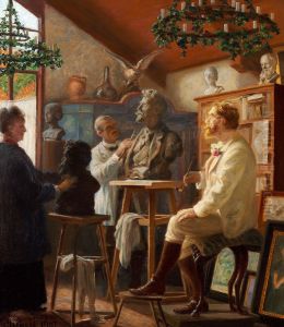 Maleren Kroyer modeleres i sit Atelier paa Skagen by Vilhelm Pacht