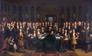 Signing of the peace treaty between France and Spain 1635-1701 by Henri Gascar