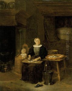 A Woman Scaling Fish by Quirijn van Brekelenkam