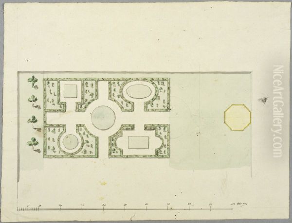 Boskeanlaggning med oktogonal paviljong, mojligen for Kina slott - view 1