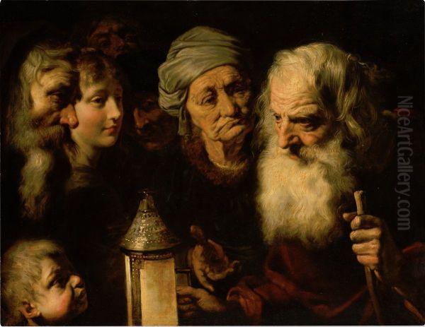 Diogenes with his lantern looking for an honest man - view 1