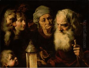 Diogenes with his lantern looking for an honest man by Pieter van Mol