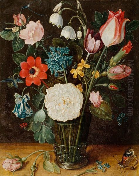 Still life of flowers in a wineglass - view 1