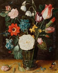 Still life of flowers in a wineglass by Isaak Soreau