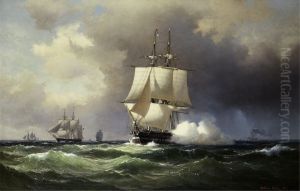 Square Riggers on the Open Sea by Vilhelm Melbye