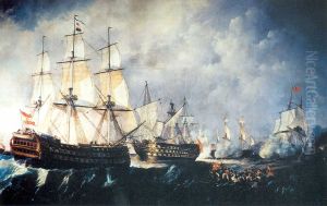 El navio Pelayo acude en auxilio del Santisima Trinidad durante la batalla del Cabo de San Vicente by Antonio de Brugada