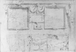 Study for the basamento of the Stanza della Segnatura, and a design of a grotesque (glued-on) by Perino del Vaga