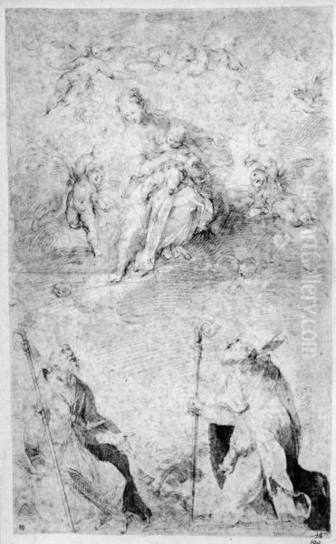 Two bishop saints adoring the Virgin and Child in heaven - view 1