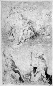 Two bishop saints adoring the Virgin and Child in heaven