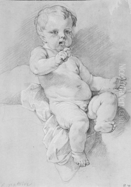 Liten naken gosse, sittande - view 1