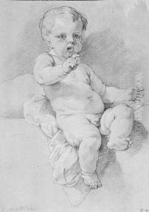 Liten naken gosse, sittande