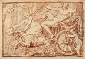 Utkast till relief med Bacchus dragen pa vagn av tva pantrar by Johan Tobias Sergel