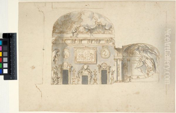State Bedchamber with Alcove. Section with wall elevation - view 1