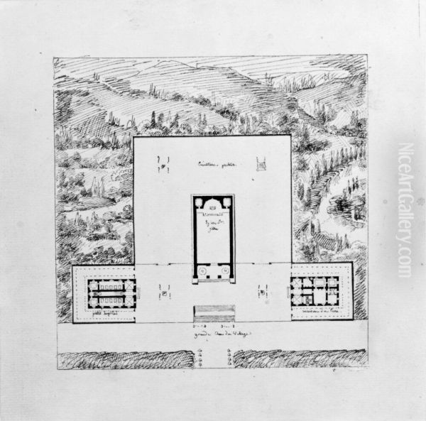 Hospitalanlaggning, plan, inford i landskap - view 1
