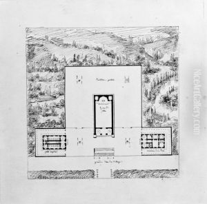 Hospitalanlaggning, plan, inford i landskap by Carl Fredrik Sundvall