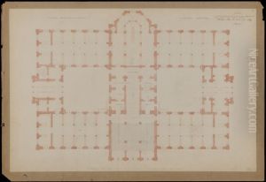 Nationalmuseum. Plan av mellanvaningen; bibliotek by Friedrich August Stuler