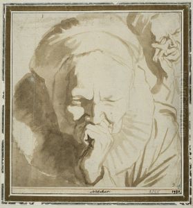 Tva studier av en aldre kvinnas huvud by Jacob van Campen