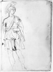 Staende romersk soldat med hjalm. Ingar i "sena skissboken" Staende romersk soldat med hjalm. Ingar i "sena skissboken"