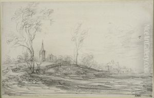 Landskap med bykyrka by Francois Van Knibbergen