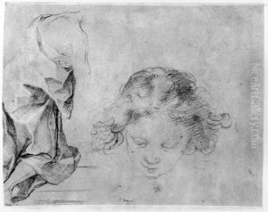 Kneeling man; Child with curly hair
