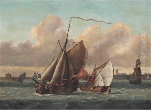 An Admiralty Yacht in crowded waters in a stiff breeze off Gravesend