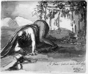 Illustration till visan "Pa lifvets modosamma strat". Andra versen 5. "Sa skadar fallet dock mig foga" by Johan Tobias Sergel