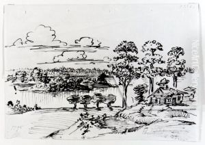 Italienskt landskap med hoga berg. Variant 2: Nordiskt landskap med skog by Carl August Ehrensvard