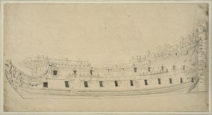 British Two-Decked Man-of-War, Starboard View by Willem van de Velde the Younger