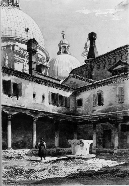 Patriarkalseminarium Abbatia di San Gregorio, Venedig. I bakgrunden Santa Maria della Salutes kupoler - view 1