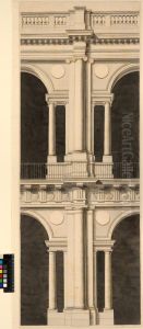 The Louvre, Paris, Tessin's First Proposal. Elevation of the arcade system of the central courtyard by Goran Josuae Adelcrantz