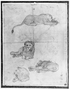 Recumbent lion, lioness and cubs by Federico Zuccari