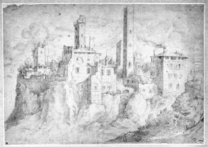 View of a town on a cliff by Federico Zuccari