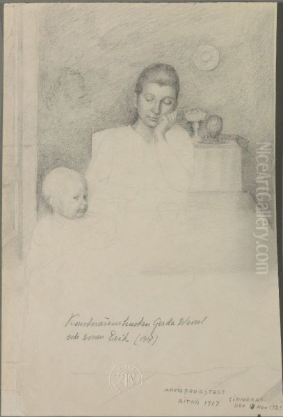 Portratt av konstnarens hustru Gerda Wessel och sonen Erik Wessel-Fougstedt - view 1