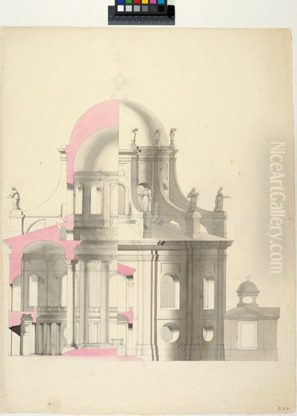 Forslag till kyrka for Hotel des Invalides, Paris; sektion och elevation - view 1