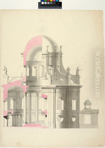 Forslag till kyrka for Hotel des Invalides, Paris; sektion och elevation Forslag till kyrka for Hotel des Invalides, Paris; sektion och elevation