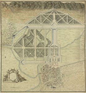 Chateau d'Anet; plan over slottet, tradgarden och omgivningarna by Andre Le Notre