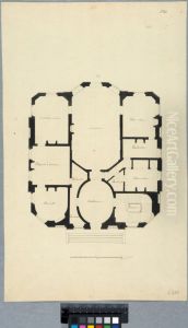 Forslag till plan over en villa; plan over bottenvaningen by Carl Harleman