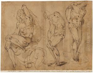 One sitting, one standing and one hanging man and a camel lying down by Battista Franco Veneziano