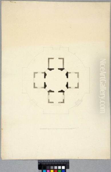 Design for a Cross-shaped Pavilion Placed on a Terrace. Plan - view 1