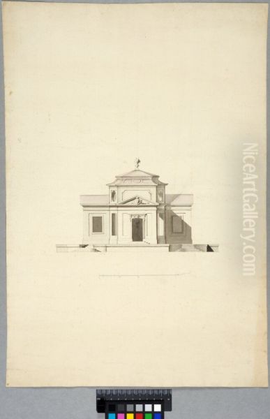 Design for a Cross-shaped Pavilion Placed on a Terrace. Elevation - view 1