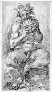 Satyr sitting on a stone, playing a syrinx by Giuseppe Cesari