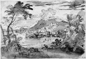 Landscape with large mountain by Pier Francesco Mola
