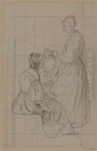 En sittande kvinna och en med sina vattenkrus by Albert Kuchler