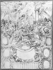 Religionen triumferar. Teckning till almanacka for ar 1688 by Michel Corneille the Younger