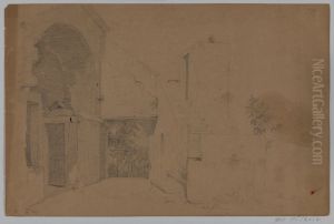 An Italian Courtyard With a Stair by Wilhelm Marstrand