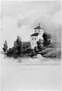 Nykopings slottsruin by Fredrik Wilhelm Scholander